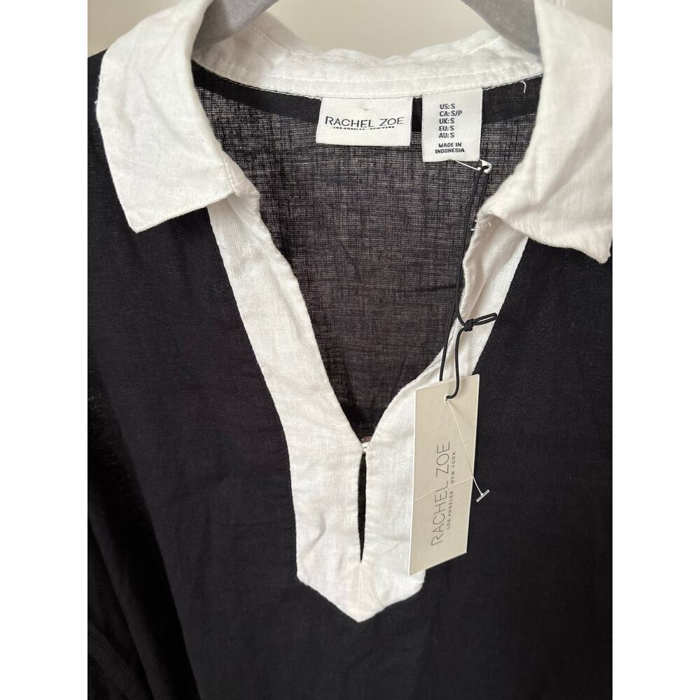 NWT Rachel Zoe Linen Blend Tunic Dress Black White Collared Cover Up Size S - Picture 10 of 11